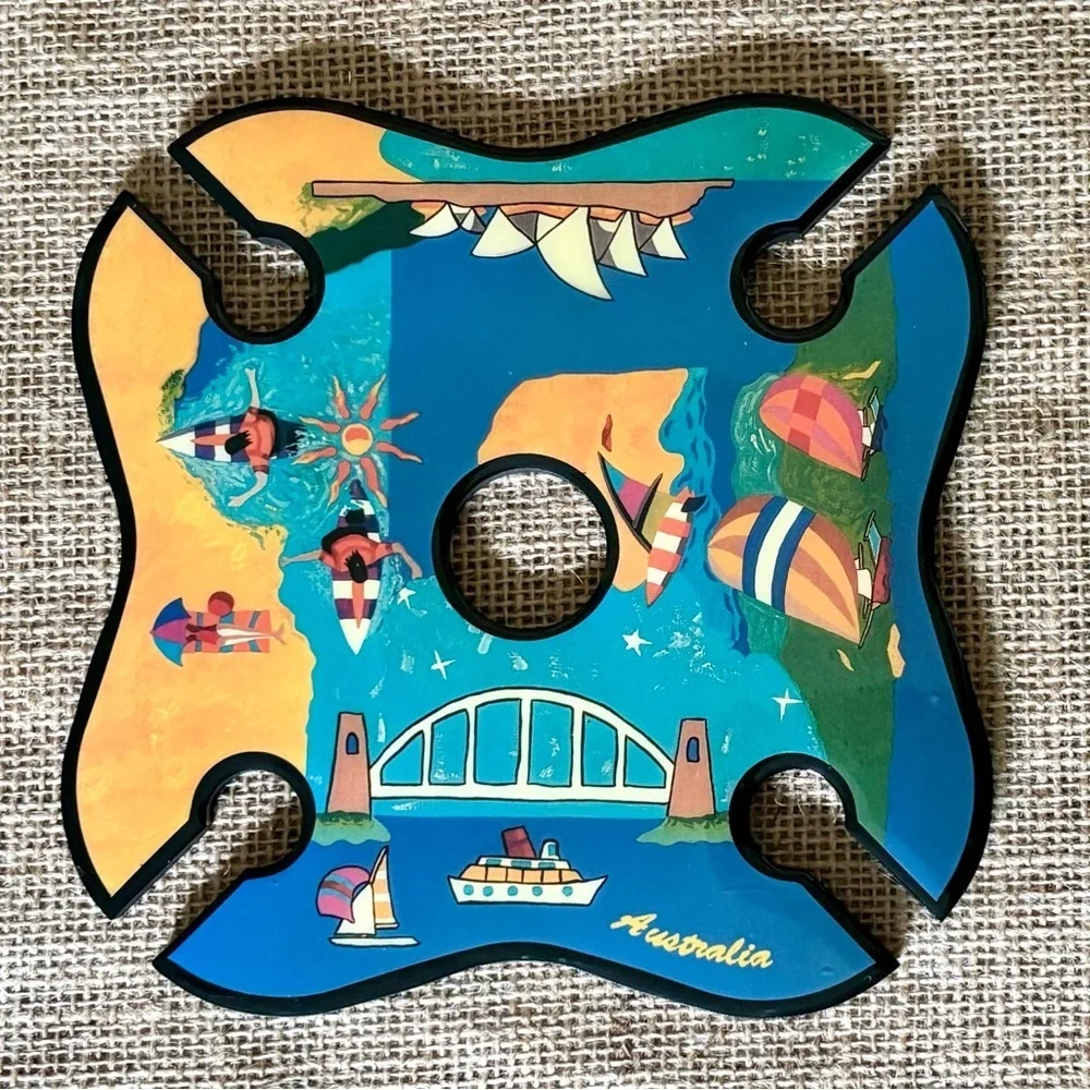 Handmade Australia Wine Glass Caddy Holds 4 Coastal Beach Eclectic Colorful